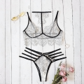 2 Pieces Bralette Bra and Panty Strappy Lingerie Set