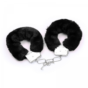 Black Feather Erotic Eye Mask with Fuzzy Handcuffs